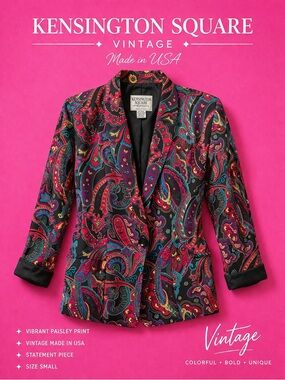 Kensington Square Vintage Paisley Blazer - Black with Multicolor Print